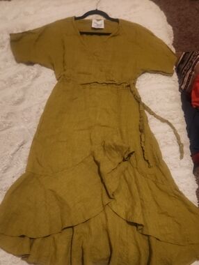 Lightweight Olive Wrap Maxi Dress LINEN NWOT AUSTRALIA PAPER HEART SIZE LARGE
